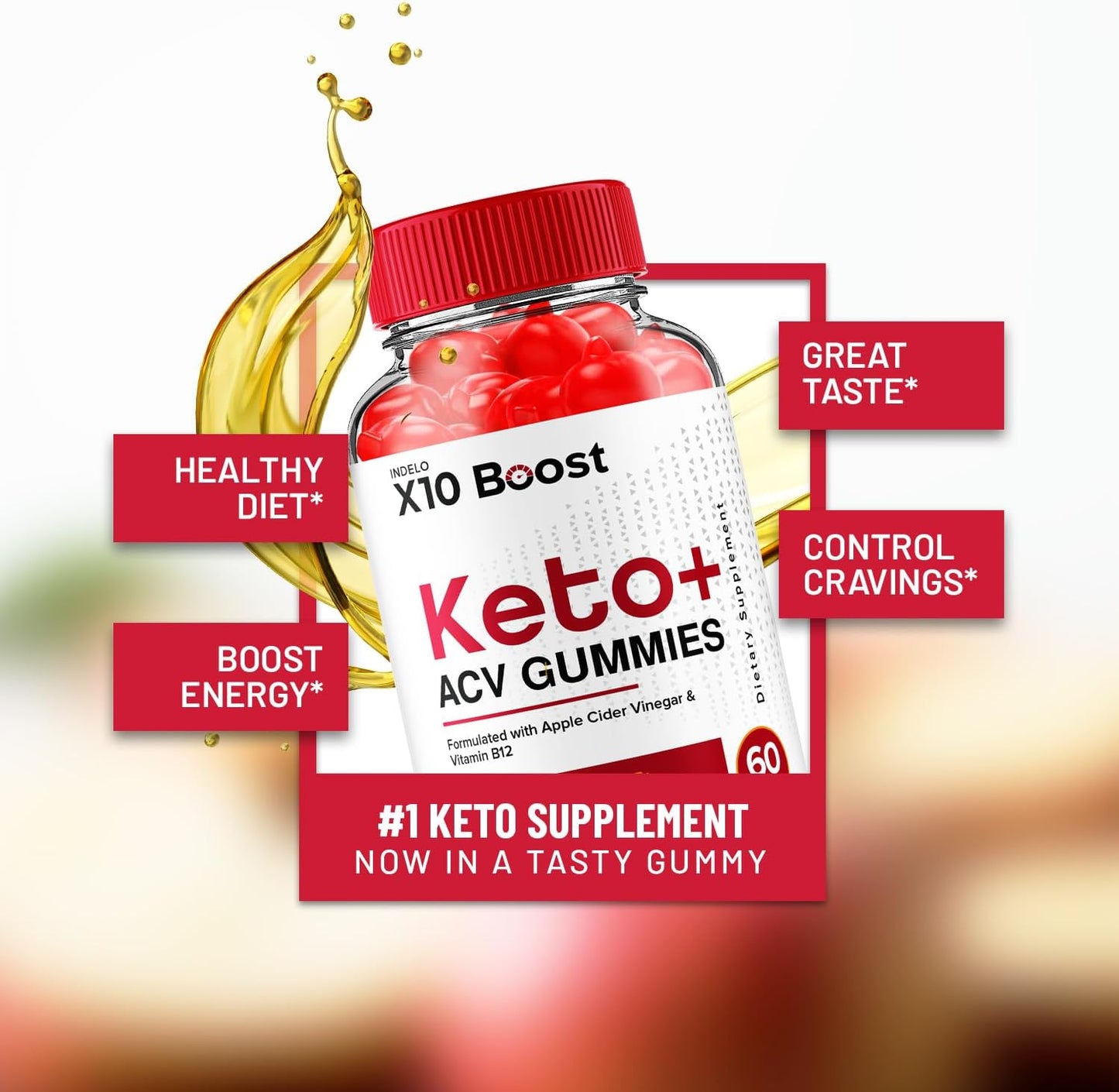 Indelo X10 Boost Keto Gummies with ACV for Weight Management - 1000mg B12 Formula (60 Gummies)