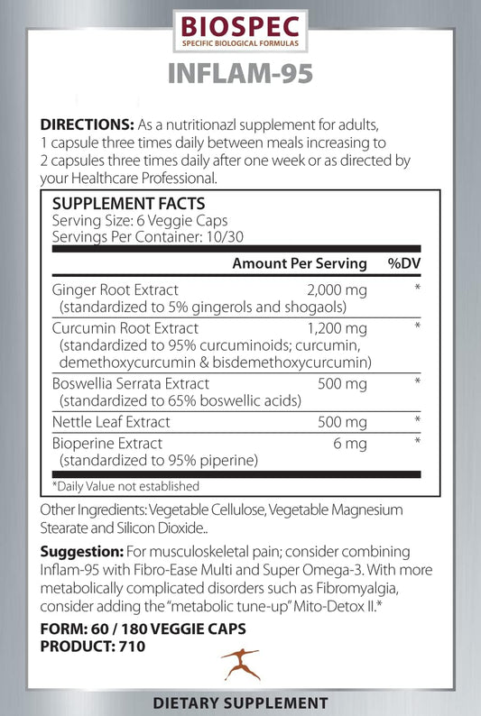 Inflam-95 Supplement with Ginger, Curcumin, Boswellia, Nettle, Bioperine - Promotes Healthy Inflammatory Response*