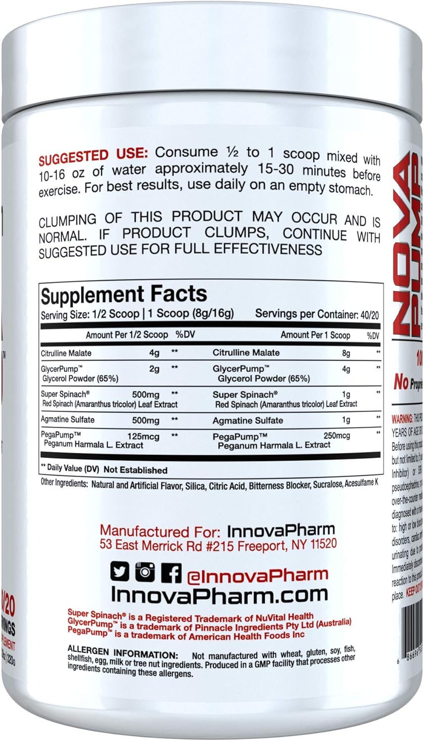 InnovaPharm NOVAPUMP Unicorn Candy Flavor Pre-Workout Supplement - 11.2 Ounces