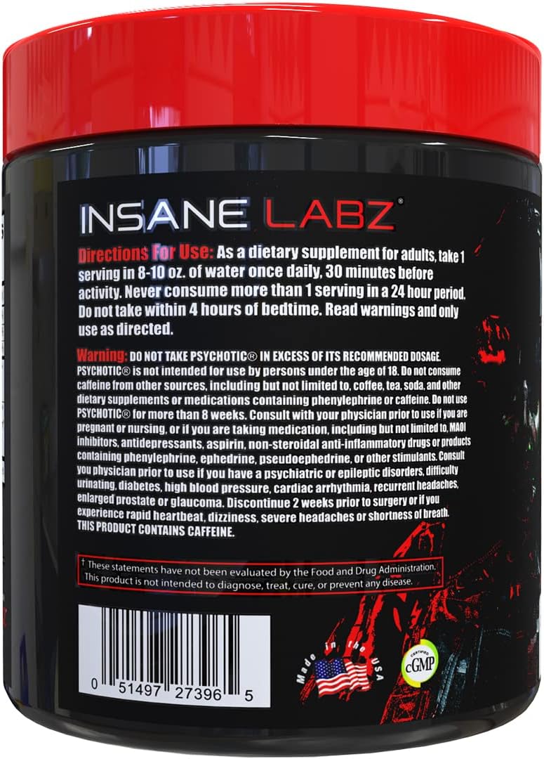 Insane Labz Psychotic War Zombie High Stimulant Pre Workout Powder - Grape Flavor, 30 Servings - Extreme Energy, Focus, and Pump Booster with Beta Alanine and L-Arginine