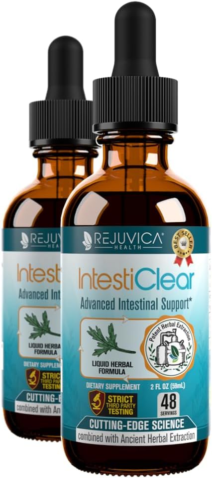 IntestiClear by Rejuvica Health: Herbal Liquid Intestinal Cleanse with Liver Support - Wormwood, Black Walnut, Ginger - Fast Absorption