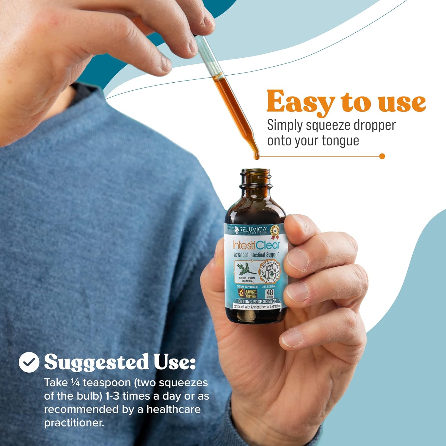 IntestiClear by Rejuvica Health: Herbal Liquid Intestinal Cleanse with Liver Support - Wormwood, Black Walnut, Ginger - Fast Absorption