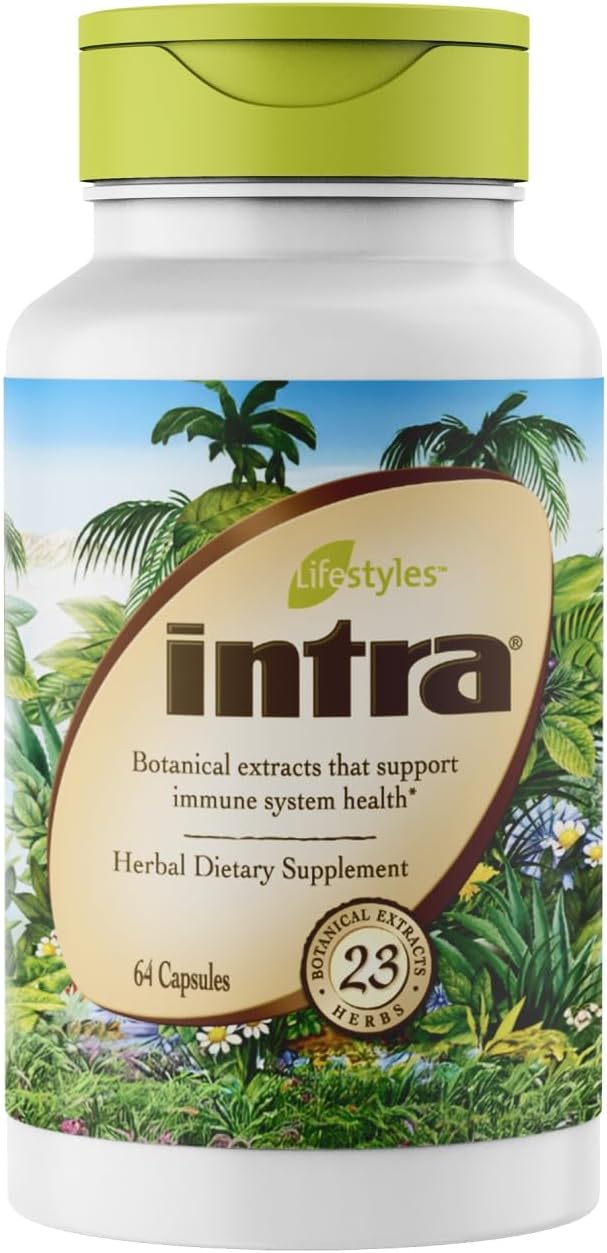 Intra Lifestyles Capsules: Immune, Detox, Digestive & Cardiovascular Support - 23 Botanical Extracts - Made in Canada - 64 Capsules