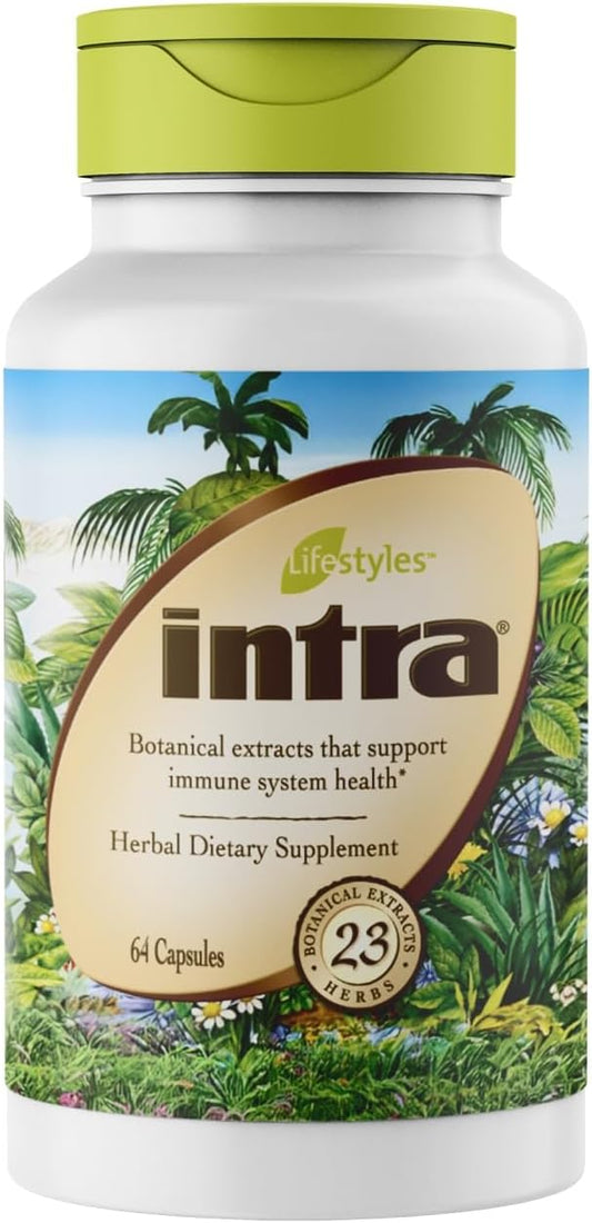 Intra Lifestyles Capsules: Immune, Detox, Digestive & Cardiovascular Support - 23 Botanical Extracts - Made in Canada - 64 Capsules