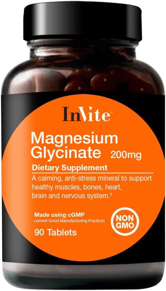 Invigorate Health Magnesium Glycinate Tablets - Muscle Support Mineral - 200mg, 90 Count (2-Pack)