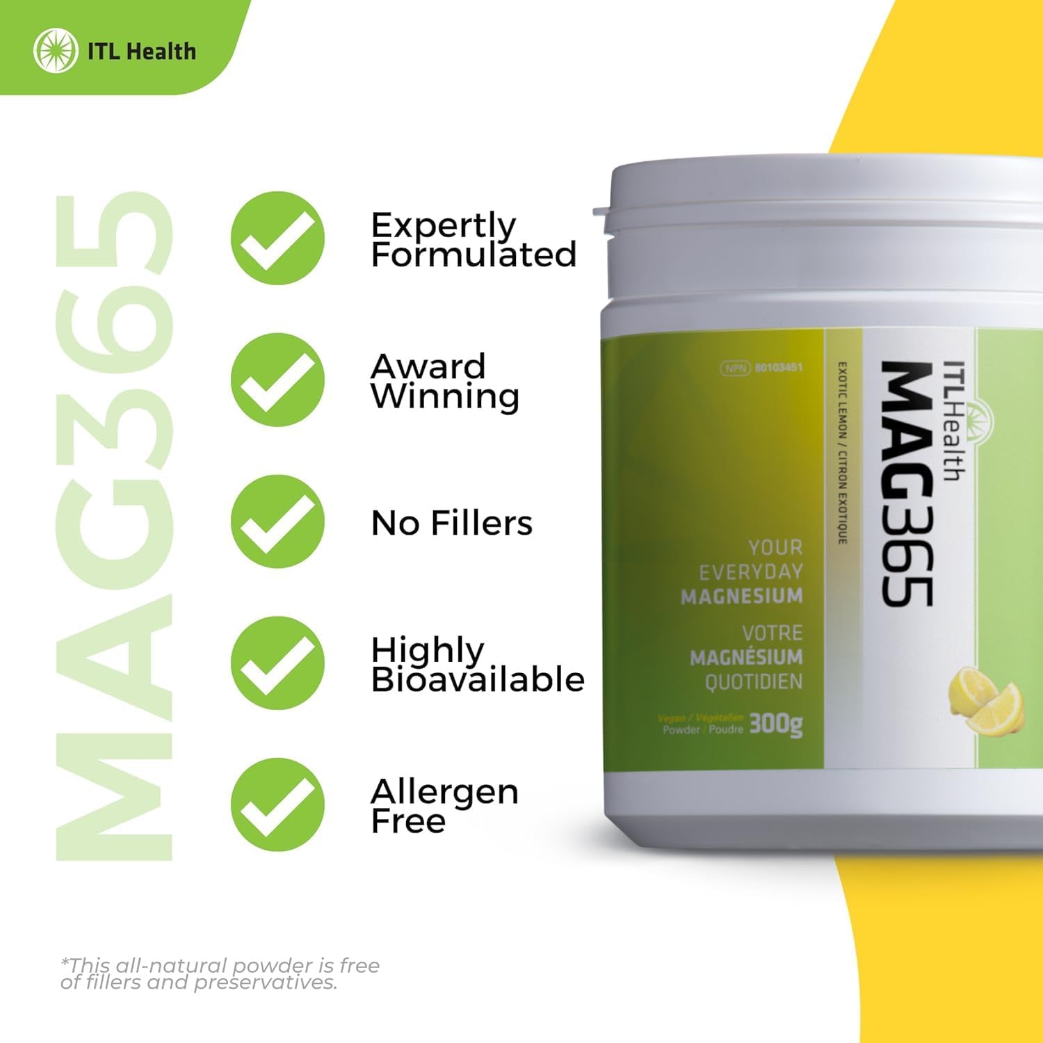 Ionic Magnesium Citrate Supplement for Healthy Metabolism, Bone Development, and Muscle Function | MAG365 Exotic Lemon 300g