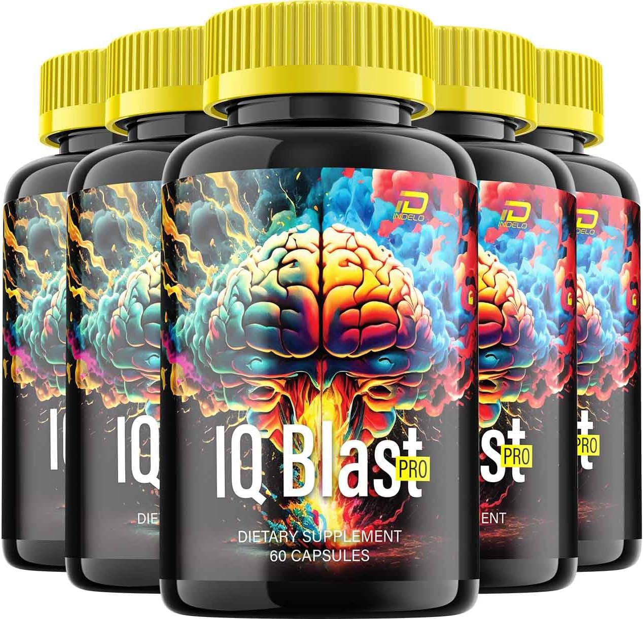 IQBlast Pro Brain Supplement Capsules - All-Natural Maximum Strength Formula for Enhanced Memory and Focus - 5 Pack with 300 Capsules