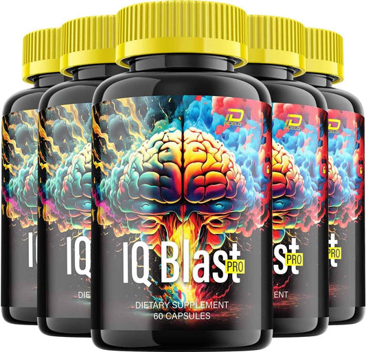 IQBlast Pro Brain Supplement Capsules - All-Natural Maximum Strength Formula for Enhanced Memory and Focus - 5 Pack with 300 Capsules