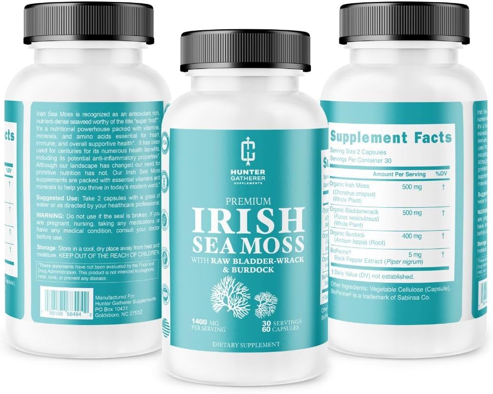 Irish Sea Moss, Bladderwrack, and Burdock Hunter Gatherer Supplements for Health