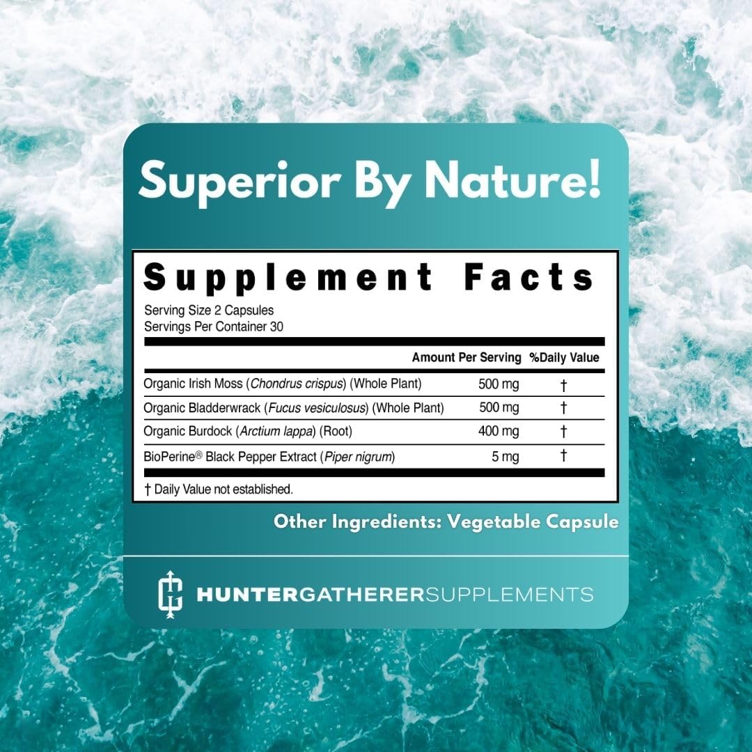 Irish Sea Moss, Bladderwrack, and Burdock Hunter Gatherer Supplements for Health