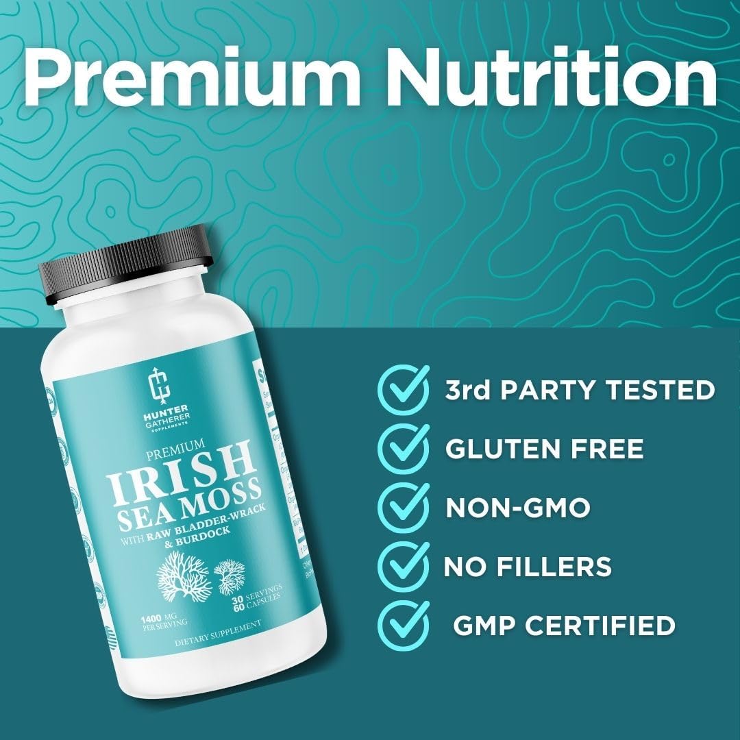 Irish Sea Moss, Bladderwrack, and Burdock Hunter Gatherer Supplements for Health
