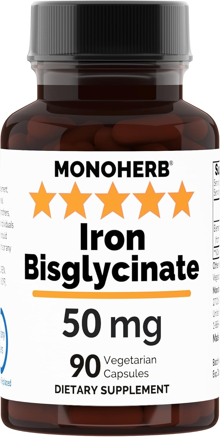Iron Bisglycinate 50 mg Supplement - 90 Vegetarian Capsules for Enhanced Absorption