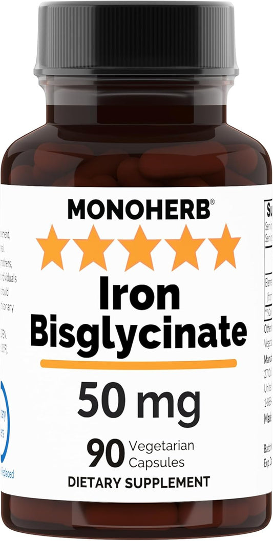 Iron Bisglycinate 50 mg Supplement - 90 Vegetarian Capsules for Enhanced Absorption