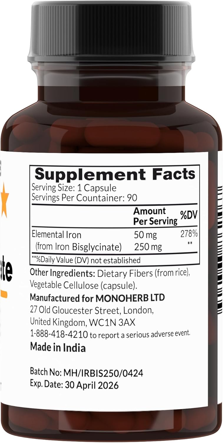Iron Bisglycinate 50 mg Supplement - 90 Vegetarian Capsules for Enhanced Absorption