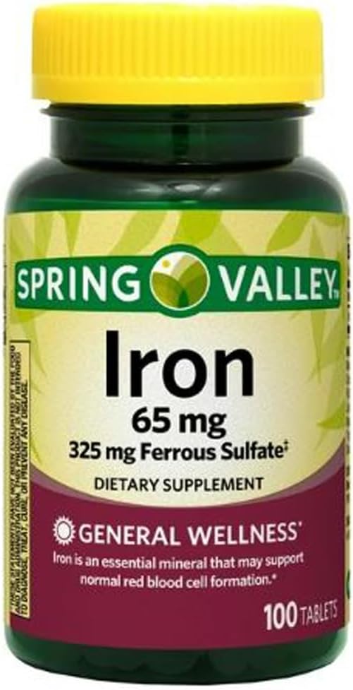 Iron Dietary Supplement Tablets for General Wellness - 65 mg, 100 Count