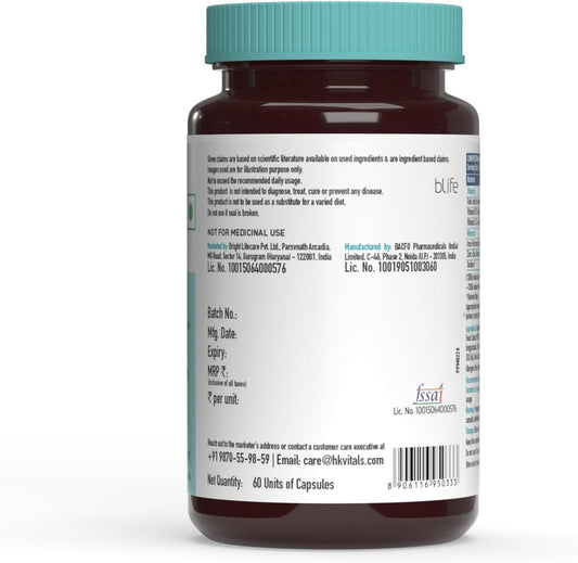 Iron Folic Acid Supplement with Zinc, Vitamin C, B12 - Supports Blood, Immunity, Energy - 60 Capsules