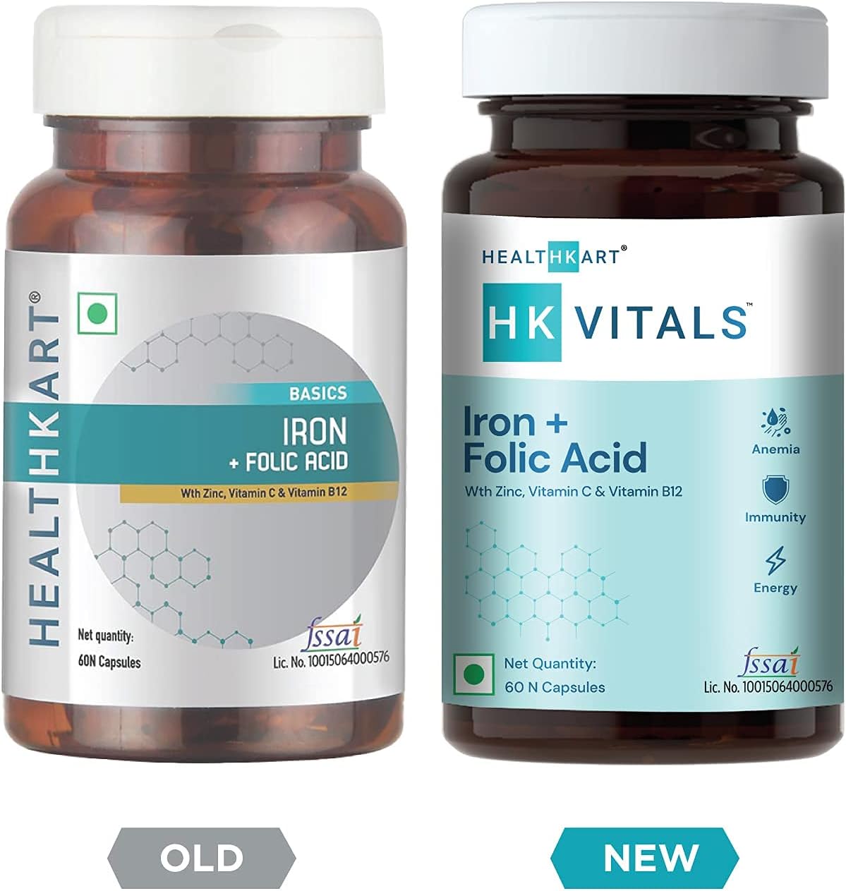 Iron Folic Acid Supplement with Zinc, Vitamin C, Vitamin B12 for Blood Building, Immunity, Energy - 60 Tablets