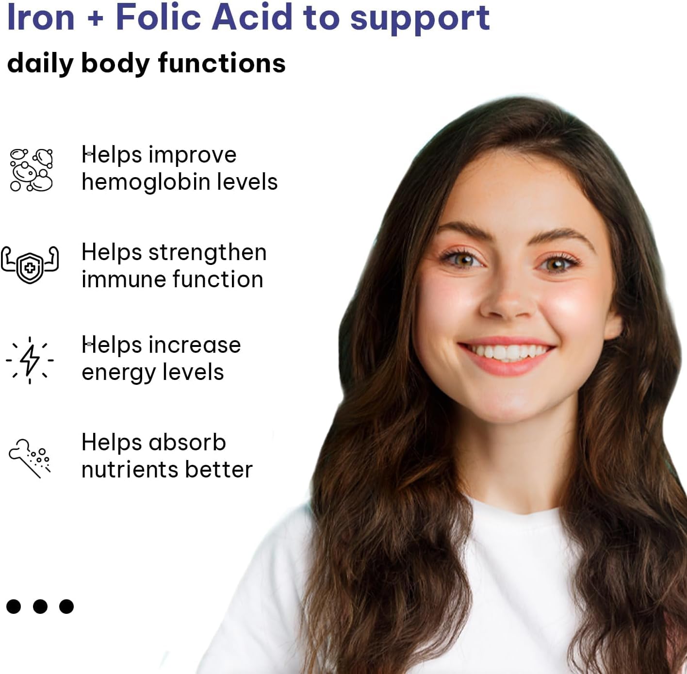 Iron + Folic Acid with Zinc, Vitamin C & B12 Supplement - 60 Capsules for Blood Building, Immunity, and Energy Boost