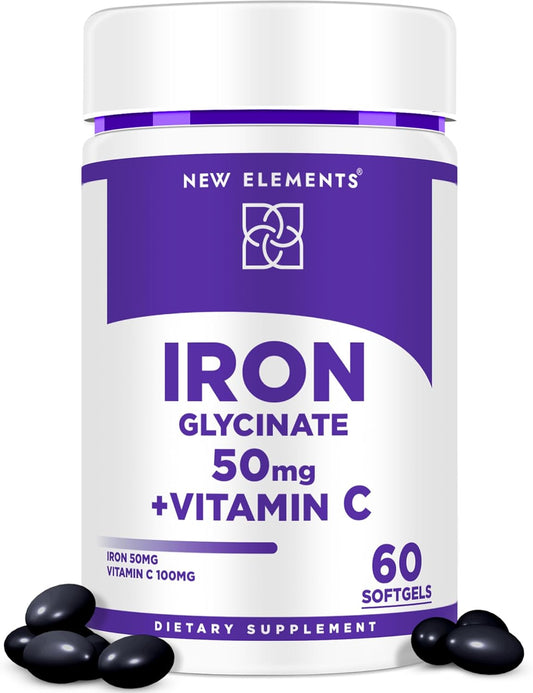 Iron Glycinate Softgels with Vitamin C for Enhanced Energy & Immune Support - 50mg Iron, 100mg Vitamin C - Non-GMO, Gluten-Free - Anemia Relief for Men & Women