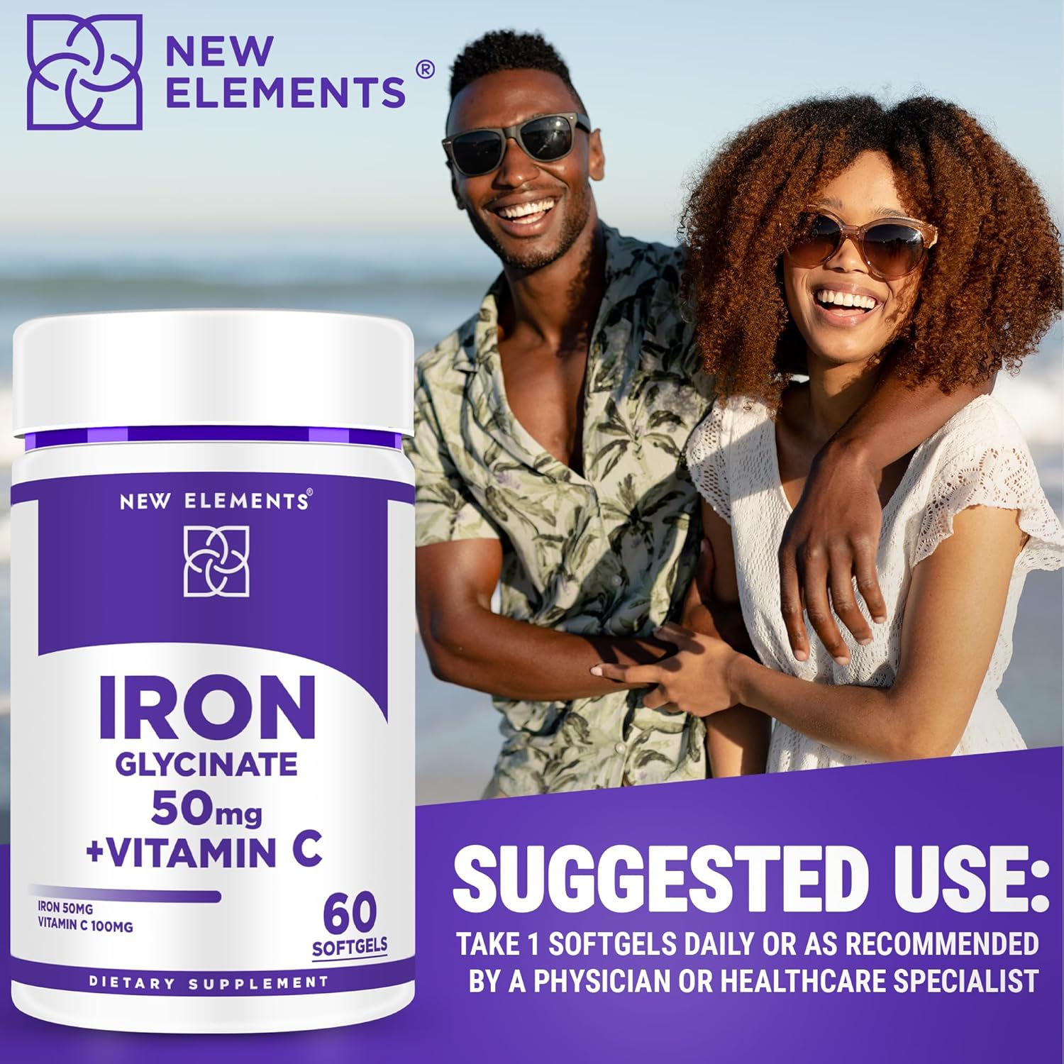 Iron Glycinate Softgels with Vitamin C for Enhanced Energy & Immune Support - 50mg Iron, 100mg Vitamin C - Non-GMO, Gluten-Free - Anemia Relief for Men & Women