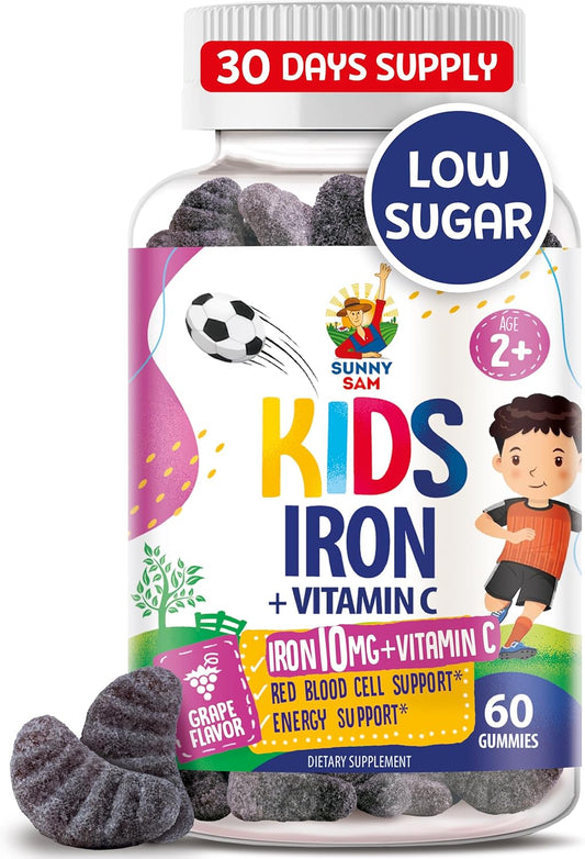 Iron Gummies for Kids & Teens - 10mg Iron with Vitamin C - Chewable Supplement for Immune Support & Red Blood Cell Production