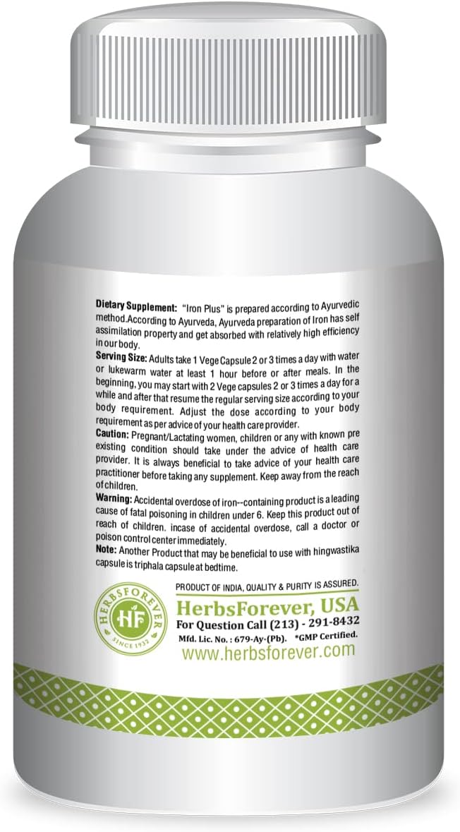 Iron Plus Capsules - Herbal Supplement to Boost Iron Levels - 60 Capsules