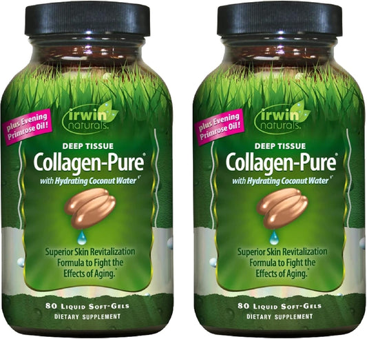 Irwin Naturals Deep Tissue Collagen-Pure Softgels - Pack of 2, 80 Liquid Softgels - 2,000mg Hydrolyzed Collagen - Skin Nourishment - 32 Servings