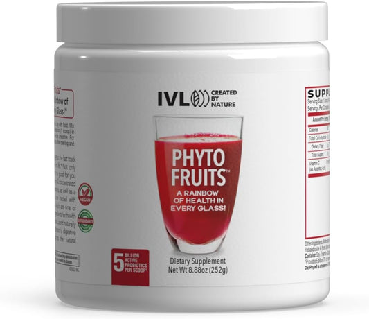 IVL Phyto Fruits Superfood Powder - Energy Support, Digestive & Probiotic Blend, Antioxidant-Rich, Vegan Formula - 40 Fruits & Nutrients + 6 Probiotic Strains - 30 Servings, 8.88 oz