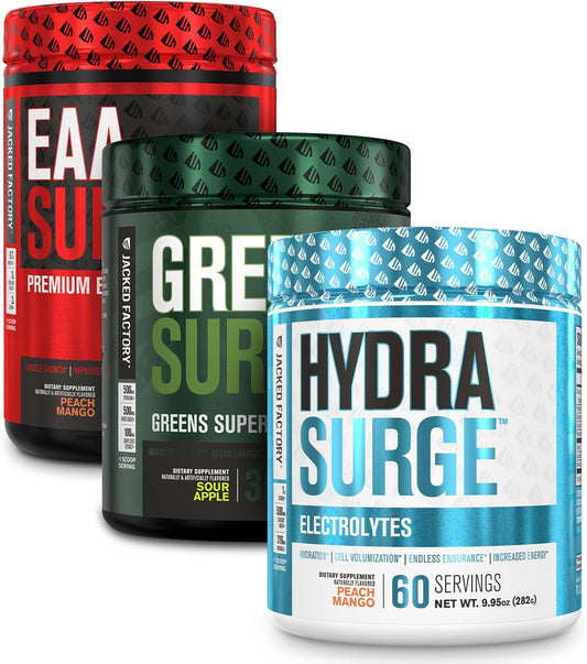 Jacked Factory Green Surge Superfood Powder with Hydrasurge Electrolyte Hydration and EAA Surge Supplement