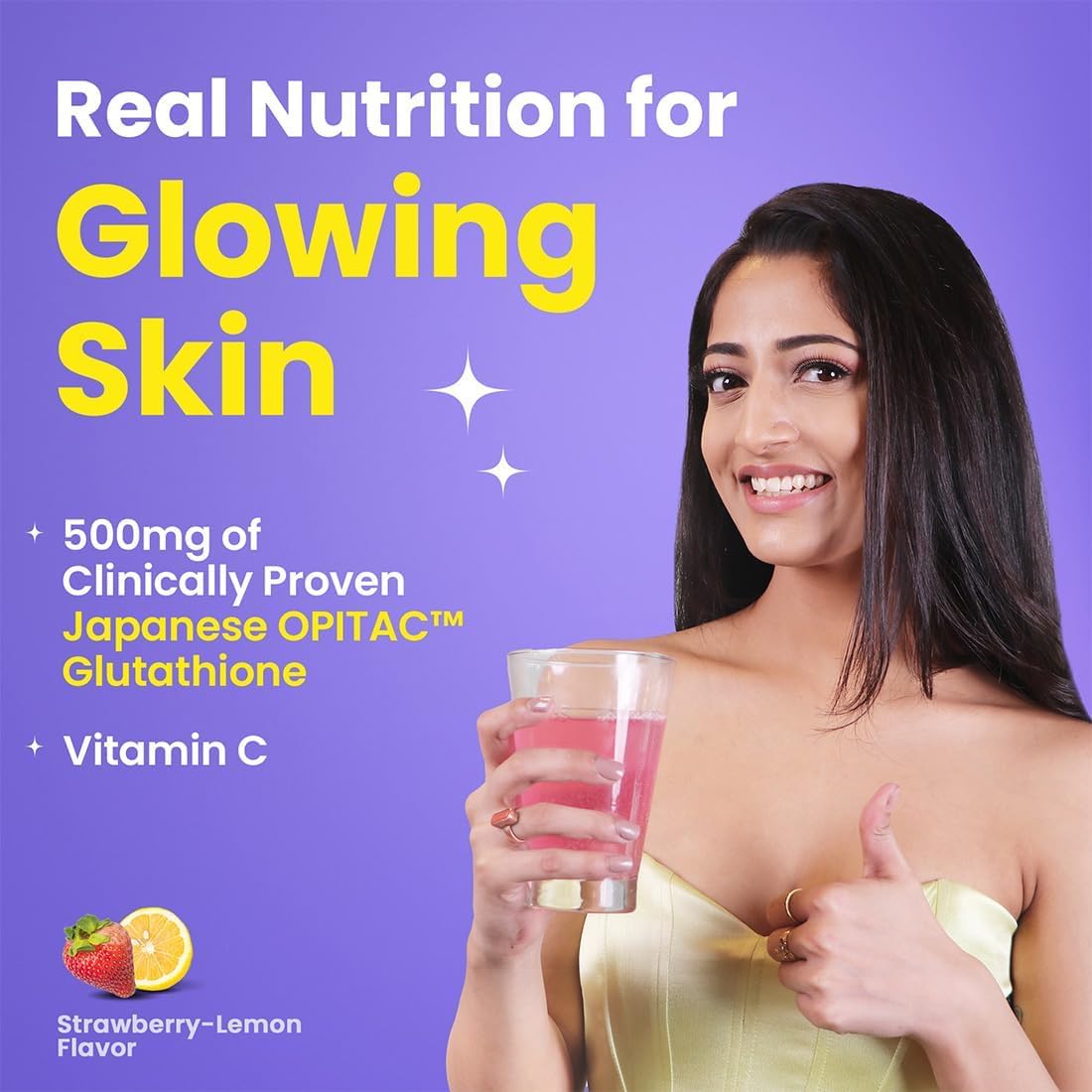 Japanese Glutathione 500mg and Vitamin C Tablets for Glowing Skin - Strawberry-Lemon Flavor - 20 Effervescent Tabs