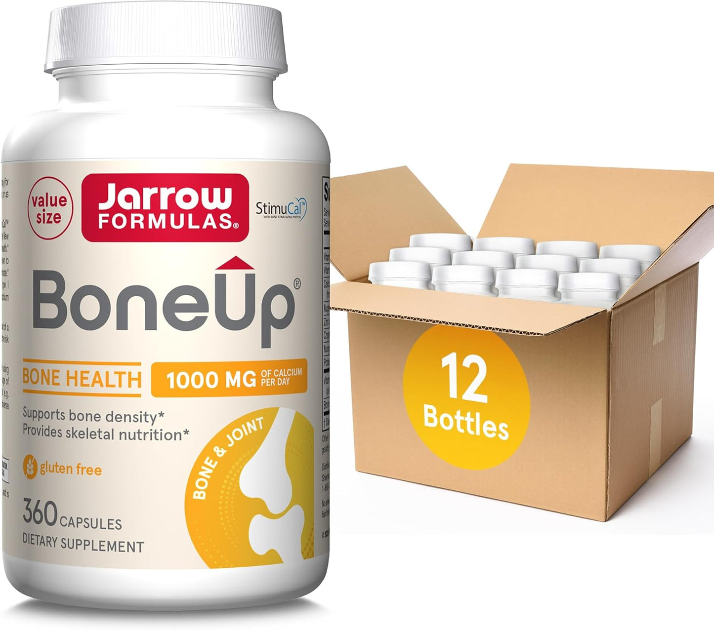 Jarrow Formulas BoneUp Capsules for Bone Health with Vitamin D3, K2, and Calcium - 360 Capsules, Pack of 12 - Supports Bone Density and Skeletal Nutrition - Up to 60 Day Supply