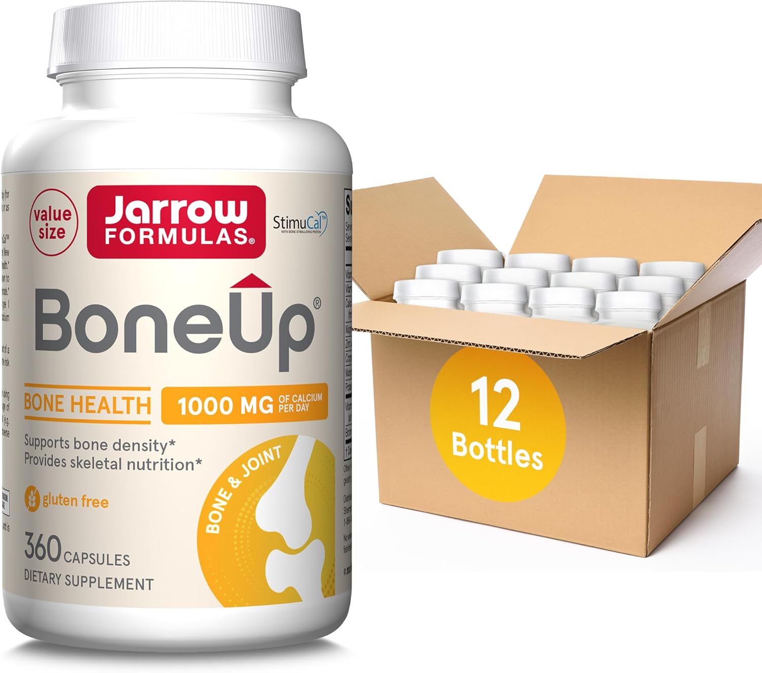 Jarrow Formulas BoneUp Capsules for Bone Health with Vitamin D3, K2, and Calcium - 360 Capsules, Pack of 12 - Supports Bone Density and Skeletal Nutrition - Up to 60 Day Supply