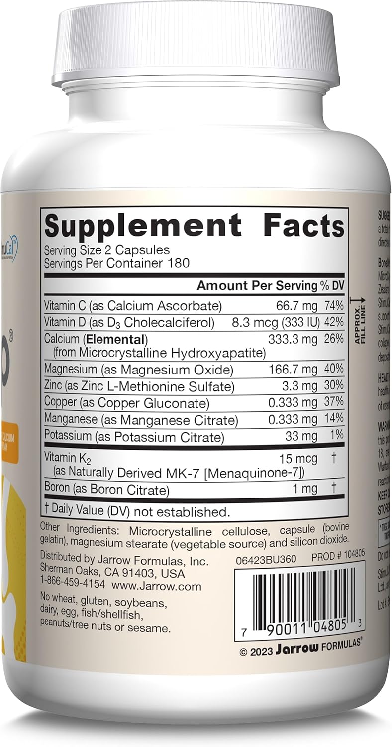 Jarrow Formulas BoneUp Capsules for Bone Health with Vitamin D3, K2, and Calcium - 360 Capsules, Pack of 12 - Supports Bone Density and Skeletal Nutrition - Up to 60 Day Supply
