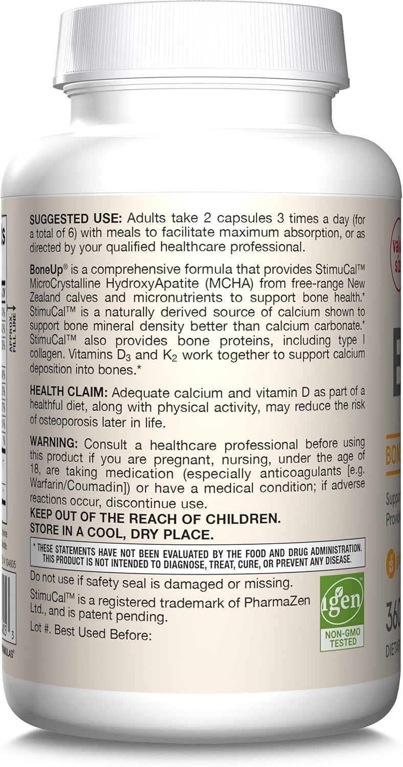Jarrow Formulas BoneUp Capsules for Bone Health with Vitamin D3, K2, and Calcium - 360 Capsules, Pack of 12 - Supports Bone Density and Skeletal Nutrition - Up to 60 Day Supply