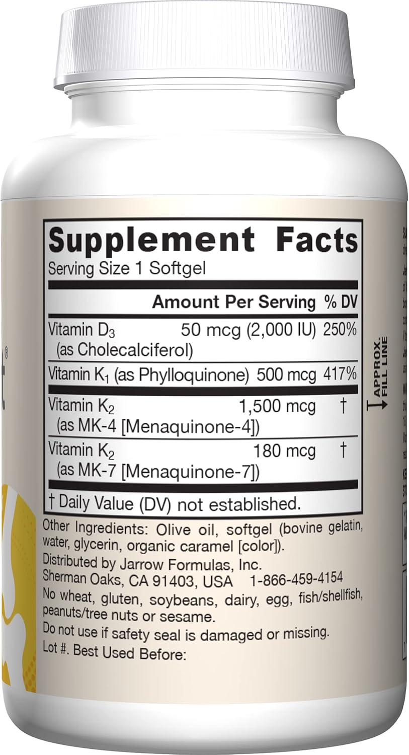 Jarrow Formulas K-Right Vitamin K Complex Softgels - Bone & Cardiovascular Health - 60 Servings - Vitamin K2 MK-7 - Gluten Free - Pack of 12