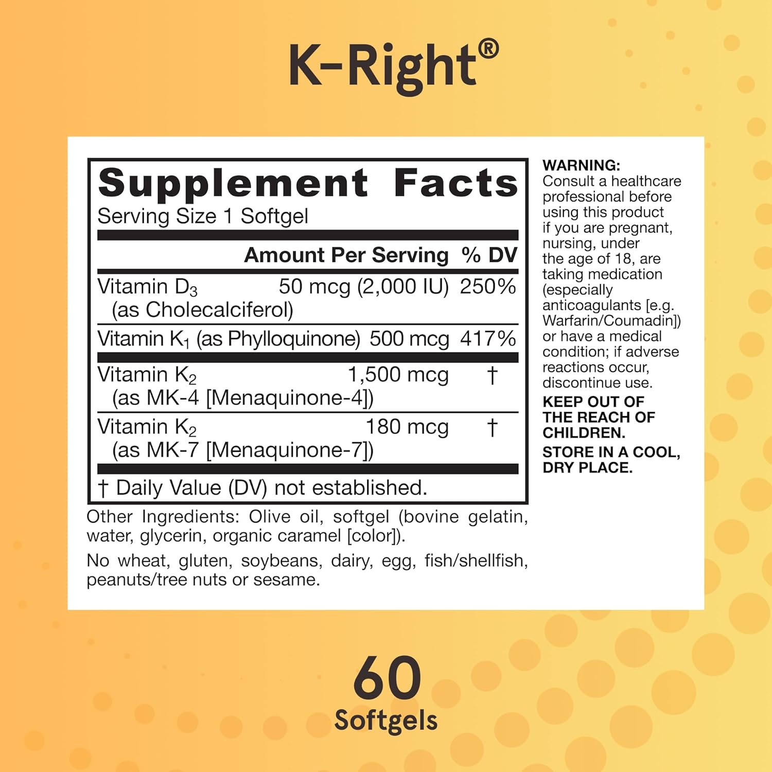 Jarrow Formulas K-Right Vitamin K Complex Softgels - Bone & Cardiovascular Health - 60 Servings - Vitamin K2 MK-7 - Gluten Free - Pack of 12