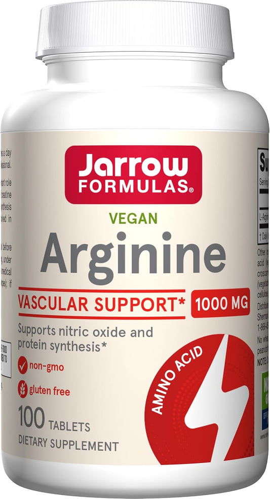 Jarrow Formulas L-Arginine 1000 Mg Tablets - 100 Count Bottle for Cardiovascular Health Support