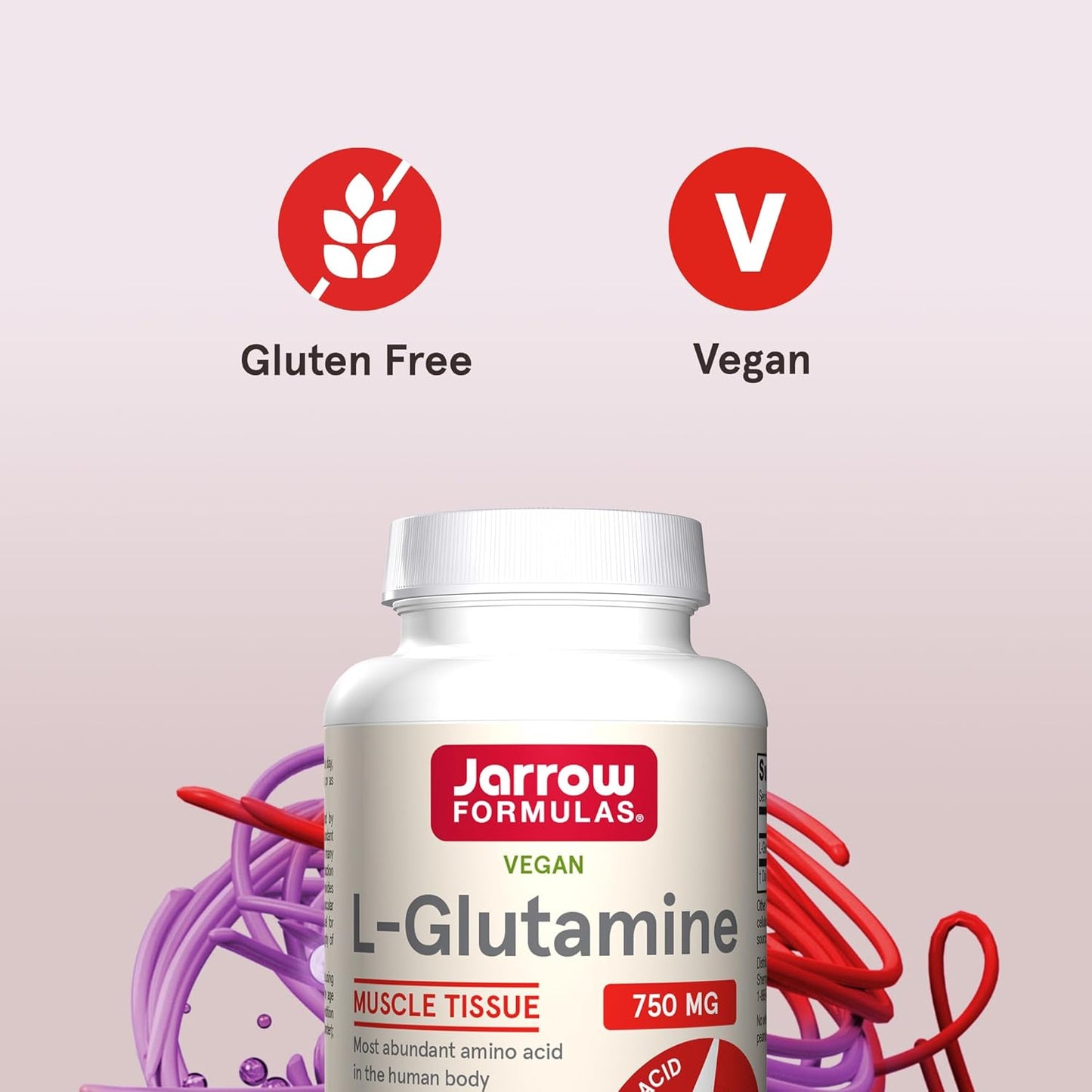 Jarrow Formulas L-Glutamine 750mg Veggie Capsules - Immune & Muscle Support, 120 Capsules, Pack of 12 - Up to 120 Days Supply