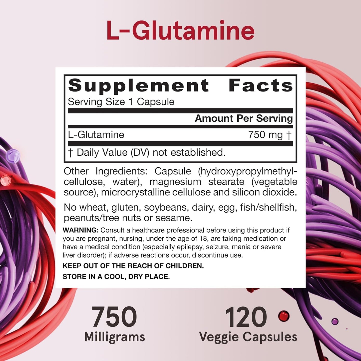 Jarrow Formulas L-Glutamine 750mg Veggie Capsules - Immune & Muscle Support, 120 Capsules, Pack of 12 - Up to 120 Days Supply