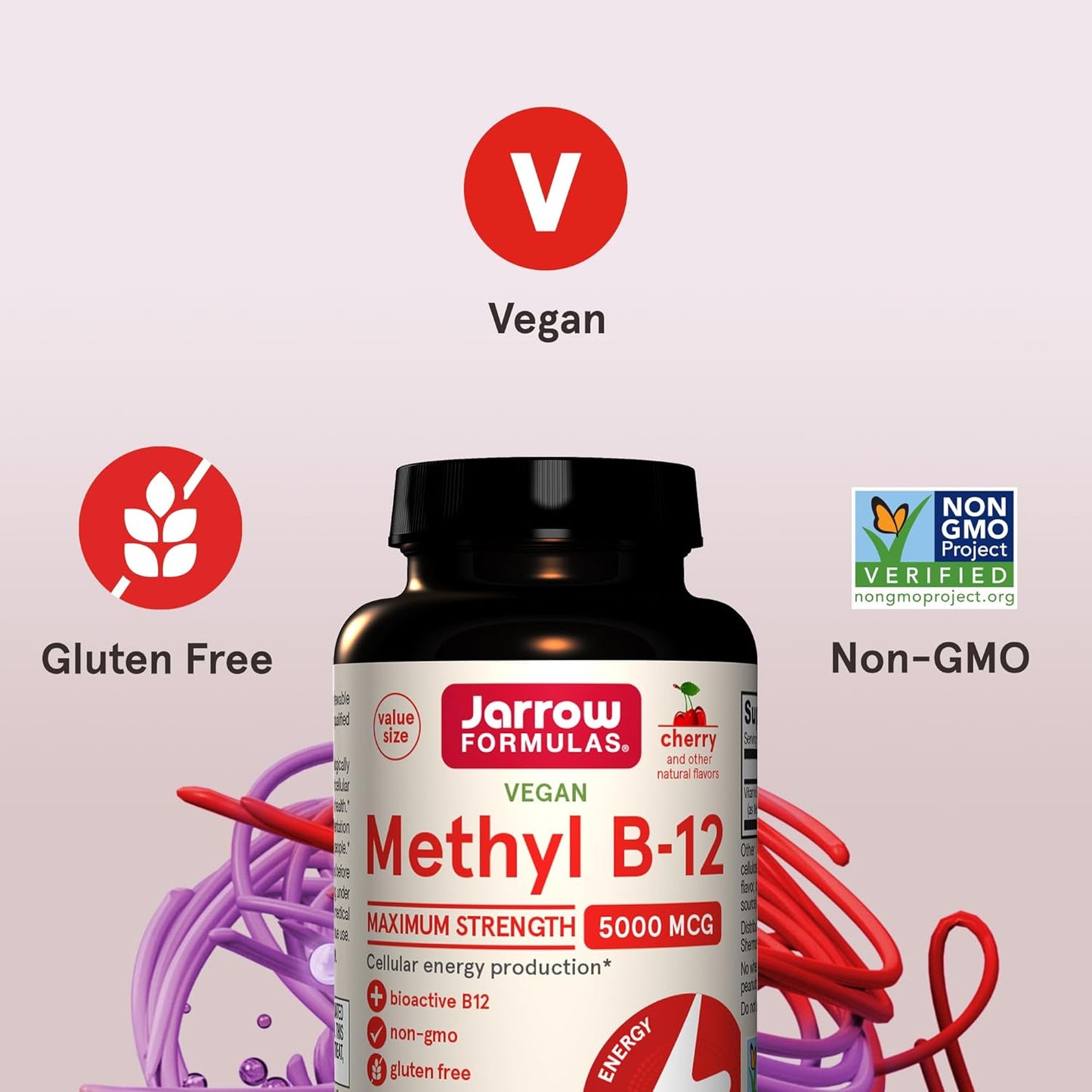 Jarrow Formulas Methyl B-12 5000 mcg Chewable Tablets - 90 Tablets, Pack of 12 - Supports Energy, Sleep & Brain Health - Bioactive Vitamin B-12 - Maximum Strength Dietary Supplement