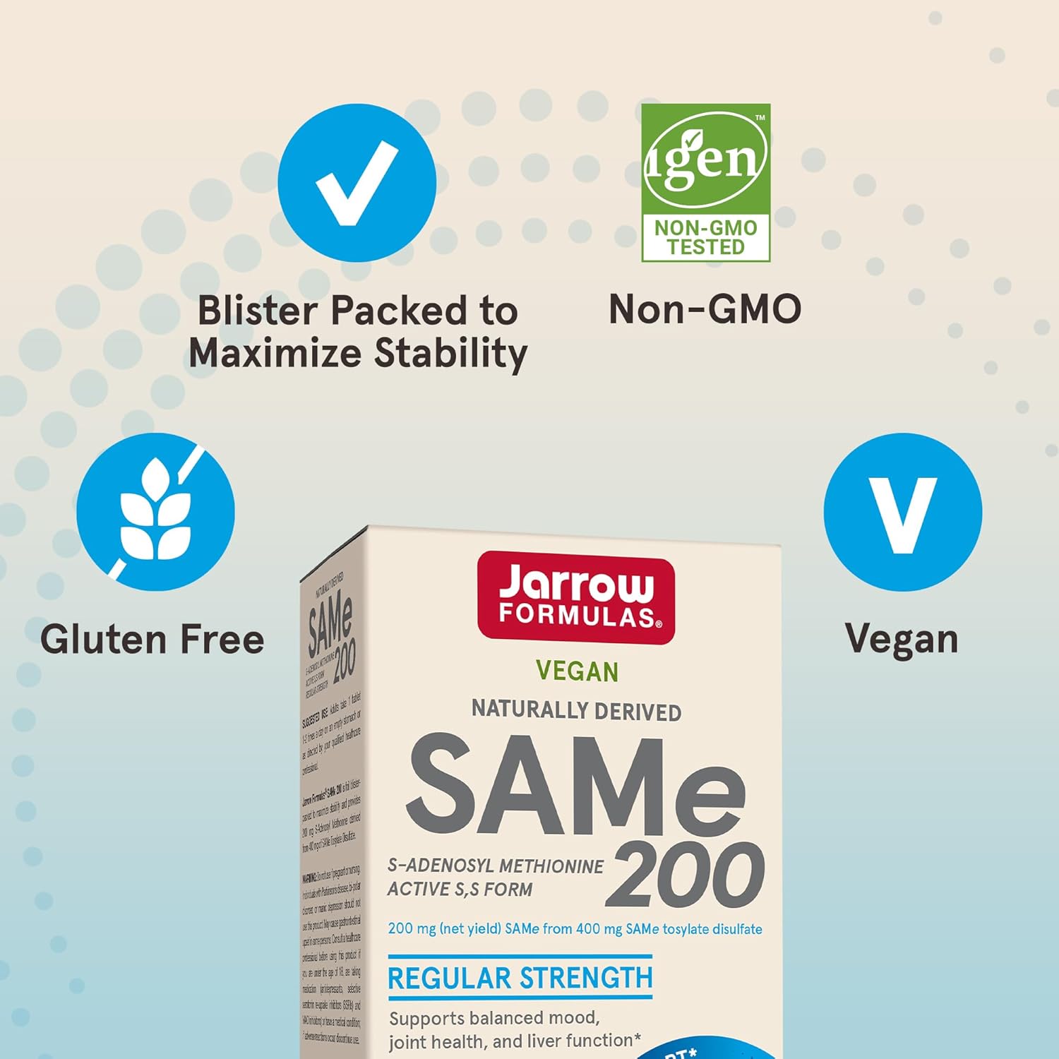 Jarrow Formulas Same 200 mg Tablets for Joint Health, Liver Function & Brain Metabolism - 720 Tablets, 60-Day Supply