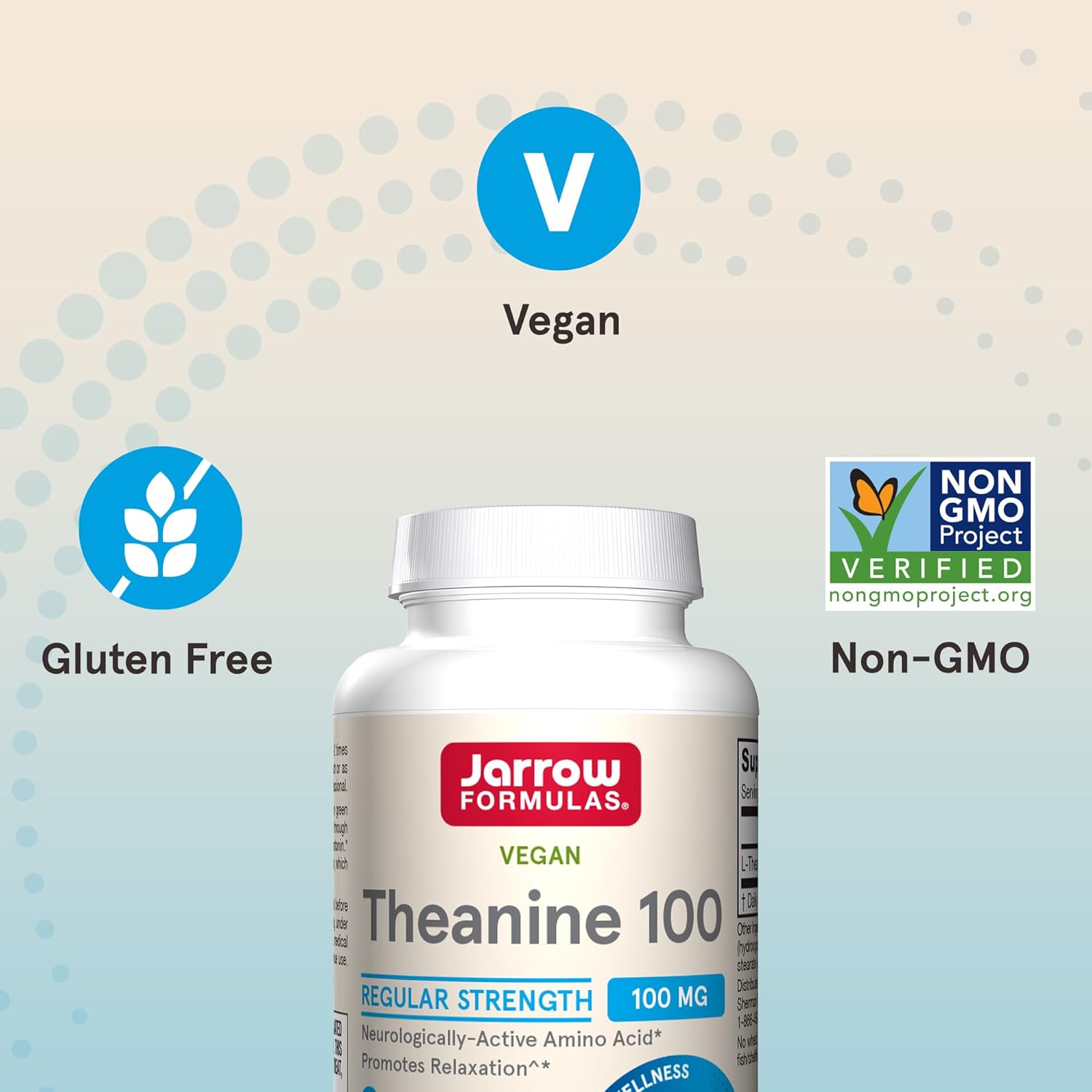 Jarrow Formulas Theanine Supplement 100mg for Relaxation, 60 Veg Caps - Pack of 12