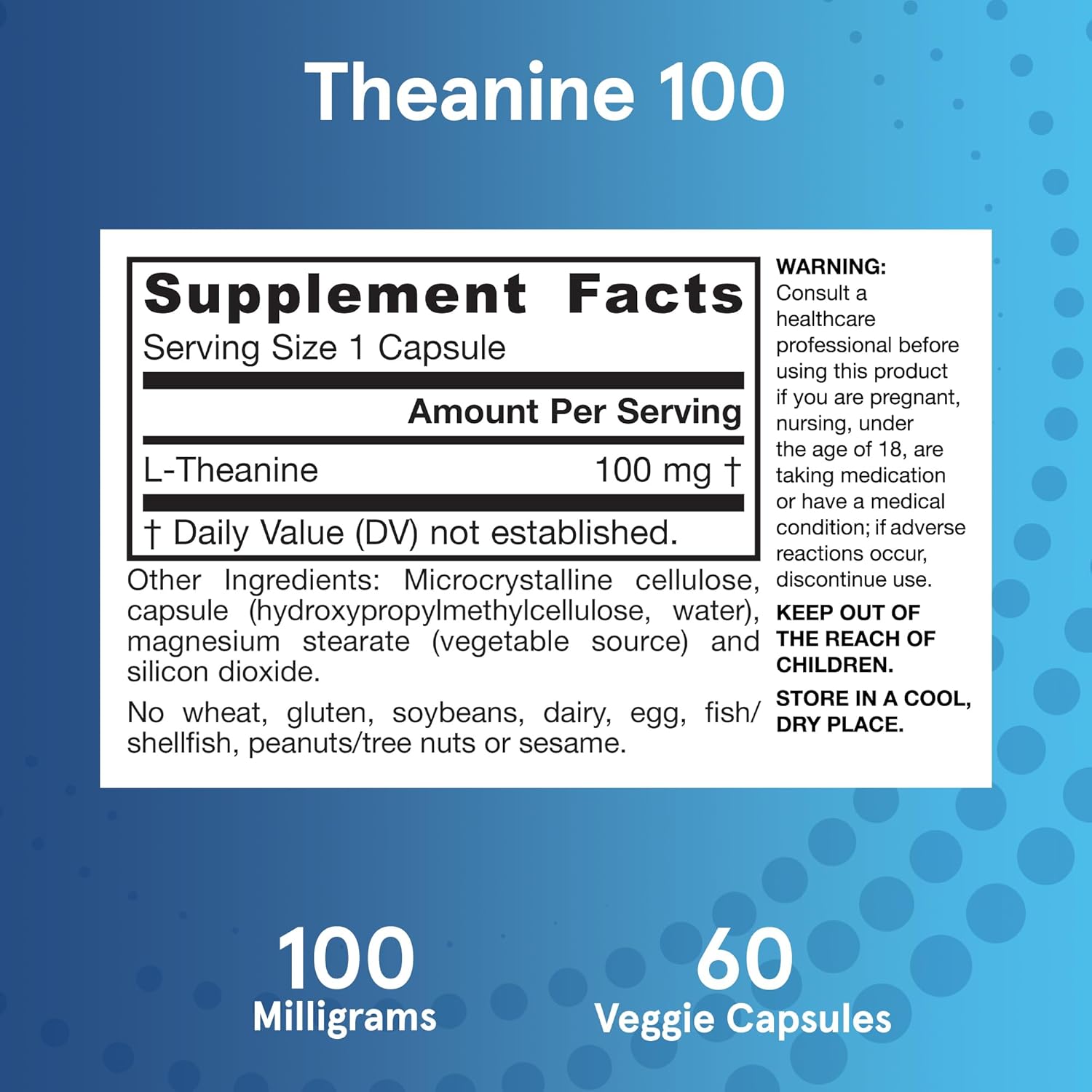 Jarrow Formulas Theanine Supplement 100mg for Relaxation, 60 Veg Caps - Pack of 12