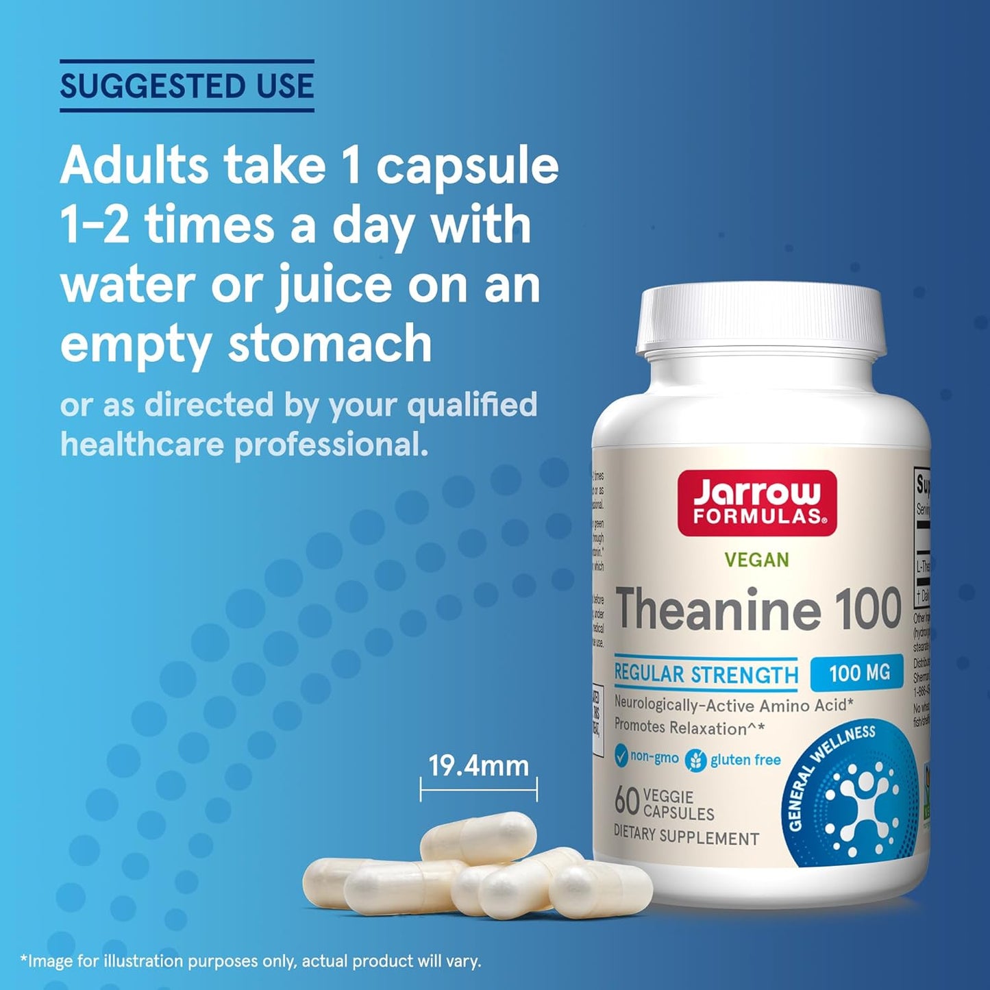Jarrow Formulas Theanine Supplement 100mg for Relaxation, 60 Veg Caps - Pack of 12