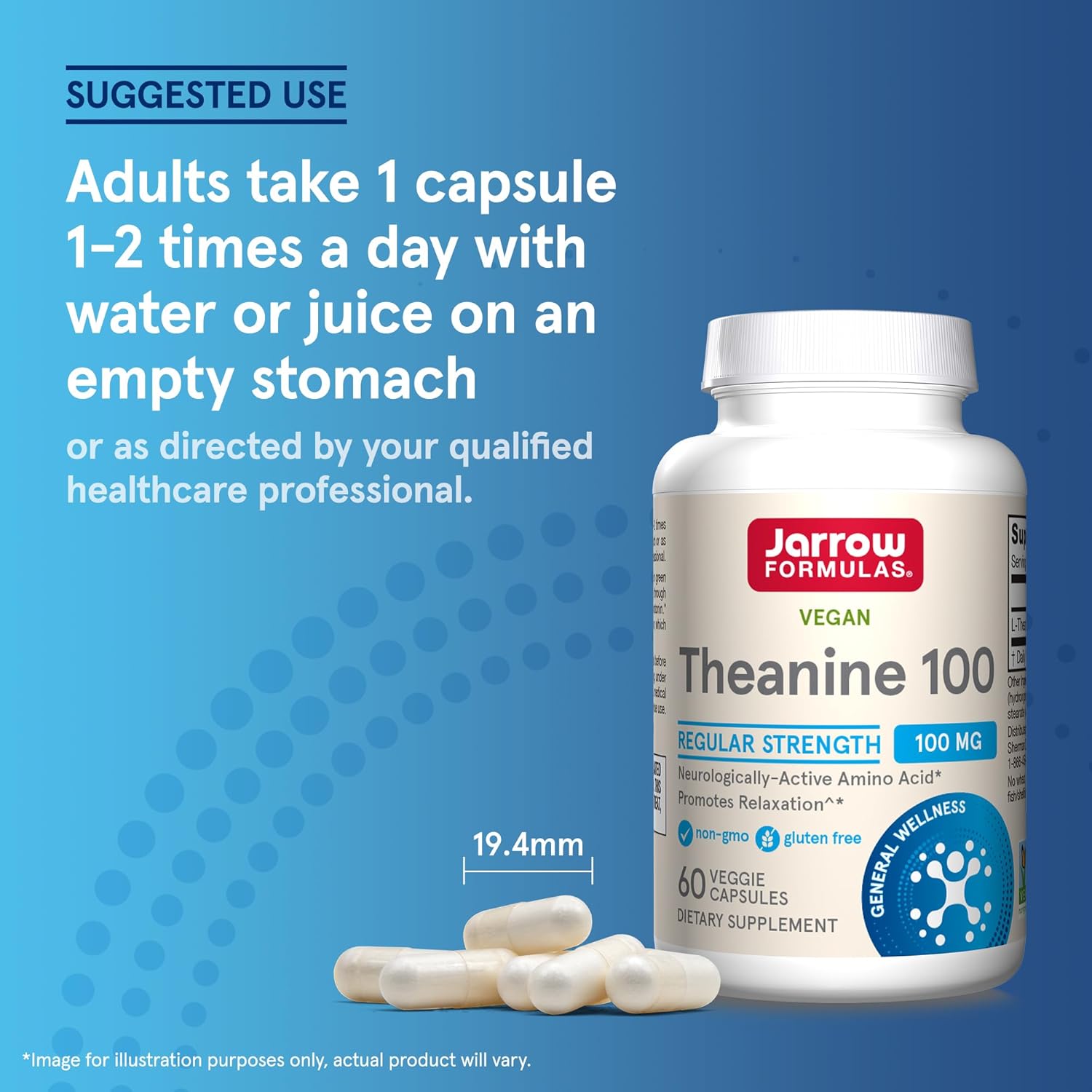 Jarrow Formulas Theanine Supplement 100mg for Relaxation, 60 Veg Caps - Pack of 12
