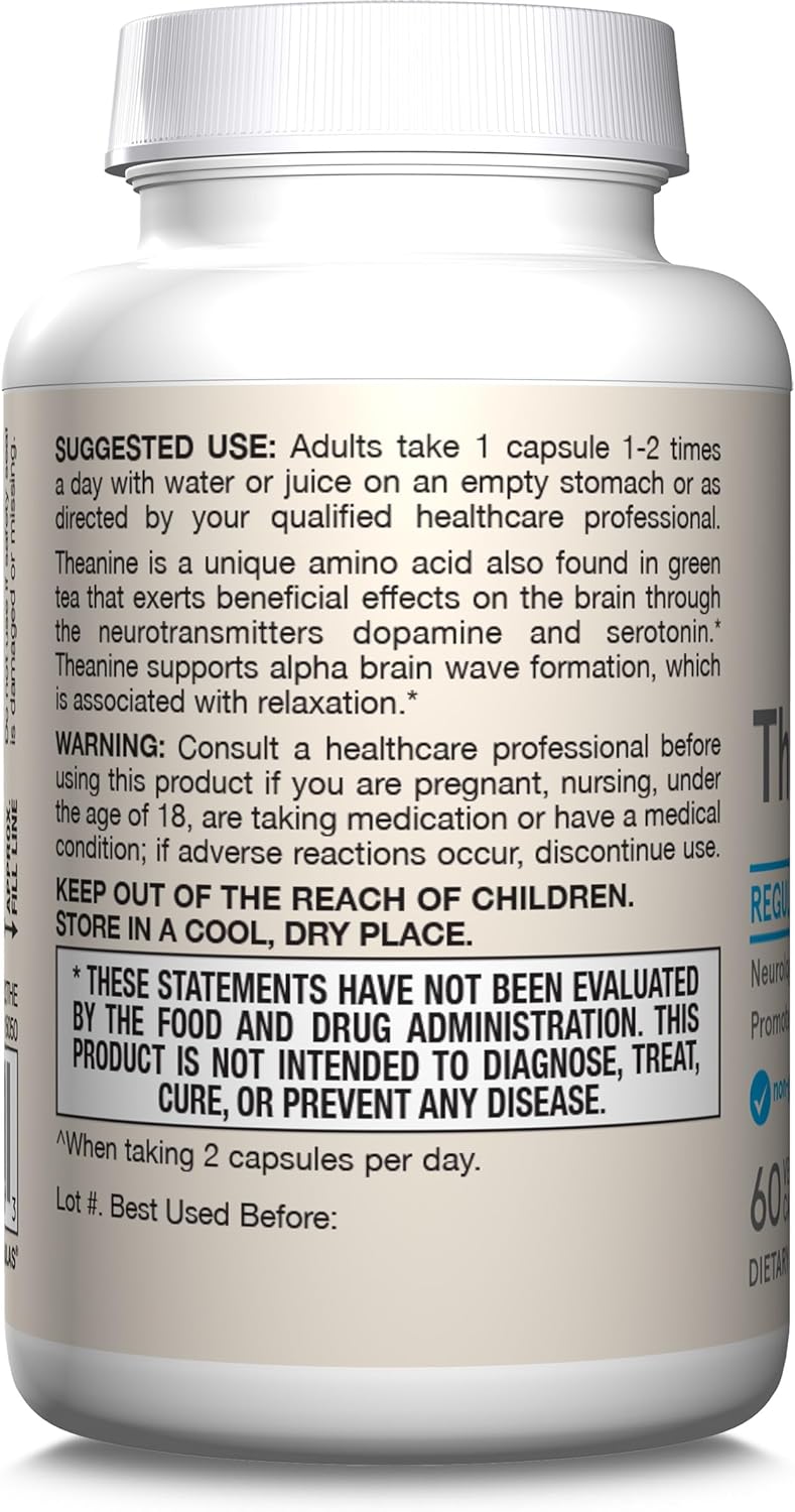 Jarrow Formulas Theanine Supplement 100mg for Relaxation, 60 Veg Caps - Pack of 12