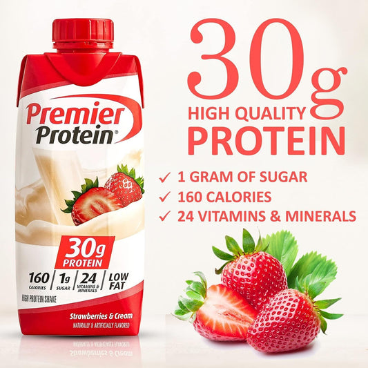 JÁCLER Premier Protein Shakes Sampler Pack - 10 High Protein Shakes, 5 Flavors - Strawberry, Vanilla, Cafe Latte, Caramel, Chocolate - 11 Fl. Oz Each