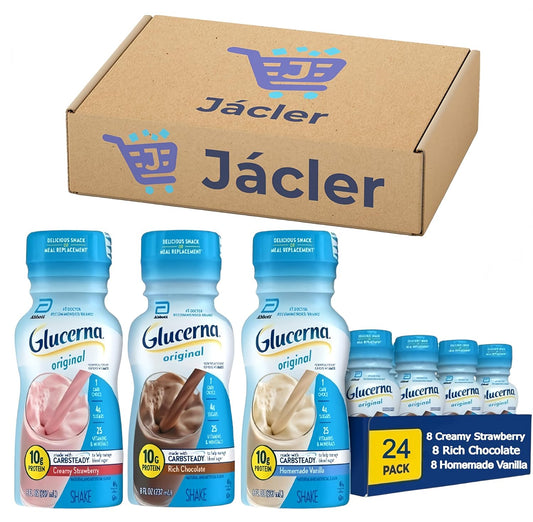 JÁCLER Variety Pack Shake - Rich Chocolate, Homemade Vanilla, Creamy Strawberry Flavors (24 Pack)