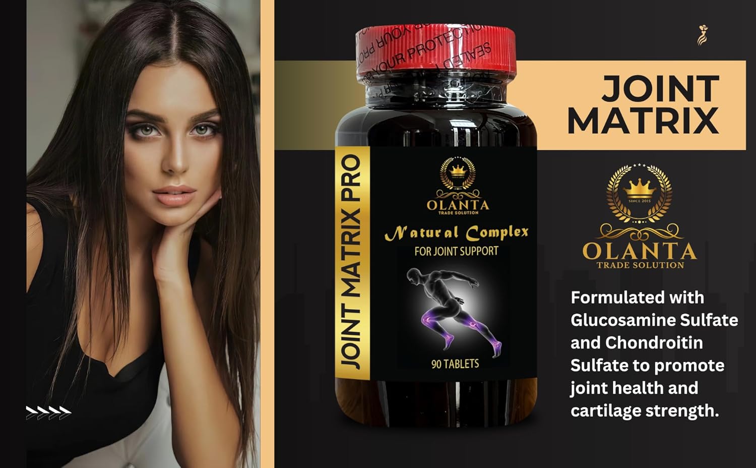 Joint Matrix PRO Complex - Natural Glucosamine Chondroitin with MSM for Joint, Knees, and Cartilage - Men & Women - Hip & Joint Support - 2 Bottles