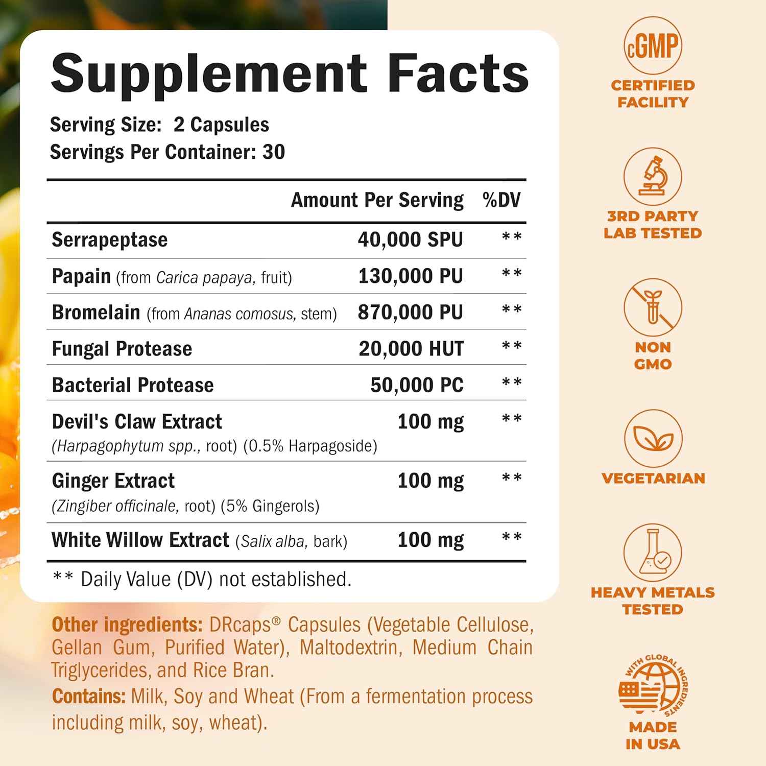 Joint Support Supplement with Bromelain, Serrapeptase & Papaya Enzymes - Proteolytic Enzymes for Digestion & Recovery - Digestive Enzyme & Joint Complex for Men & Women - 60 Delayed Release Capsules